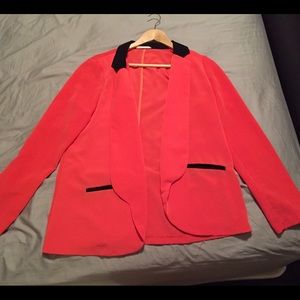 Lush Coral and Black Blazer